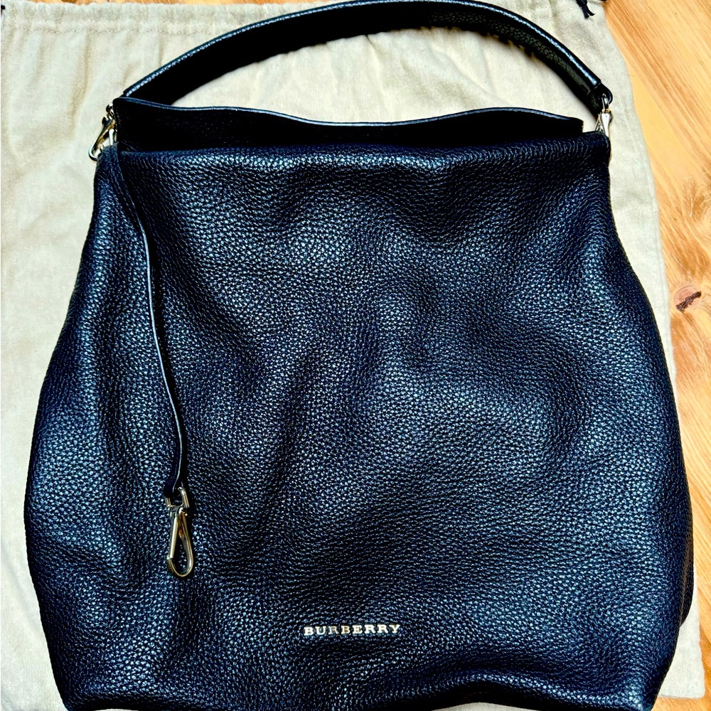 Excellent condition black pebble leather Burberry handbag with dust bag